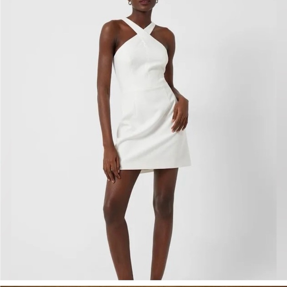 French Connection White Cross-Neck Mini Dress